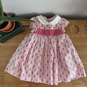 Janie and Jack Pink Floral Smocked Dress 18-24M Peter Pan Collar | Cottagecore
